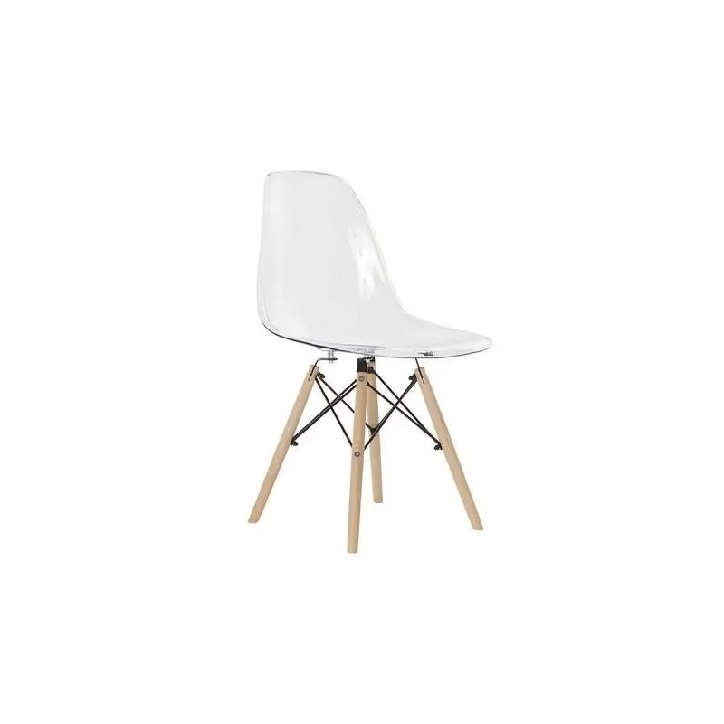 GORICA SET 4 Sillas de comedor de oficina sin reposabrazos estilo moderno estructura de metal con patas de madera - Transparente