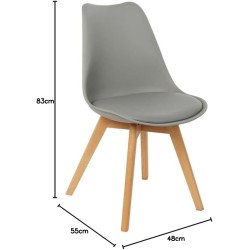 Juego de 4 sillas de comedor GORICA de estilo moderno sin brazos con cojín y patas de madera - Gris claro