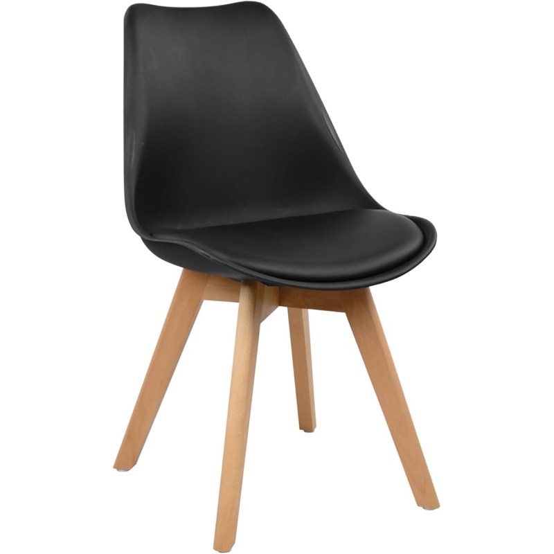 Juego de 4 sillas de comedor GORICA de estilo moderno sin brazos con cojín y patas de madera - Negro