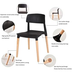 GORICA SET 4 Sillas sin brazos estilo moderno asiento cómodo y patas de madera barra de cocina - Negro