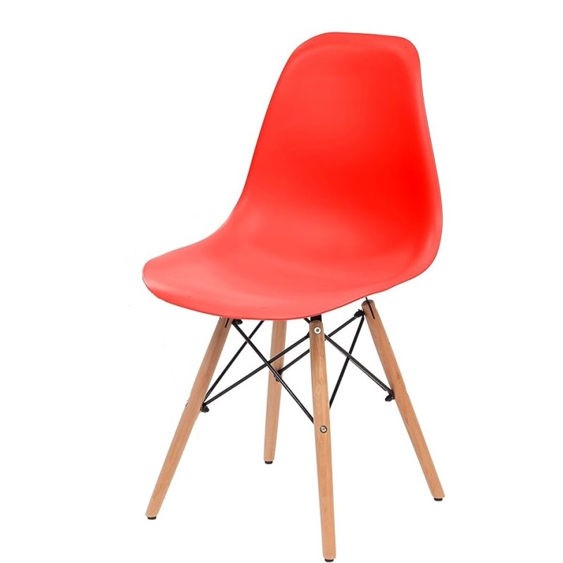 GORICA SET 4 Sillas de comedor de oficina sin reposabrazos estilo moderno estructura de metal con patas de madera - Rojo