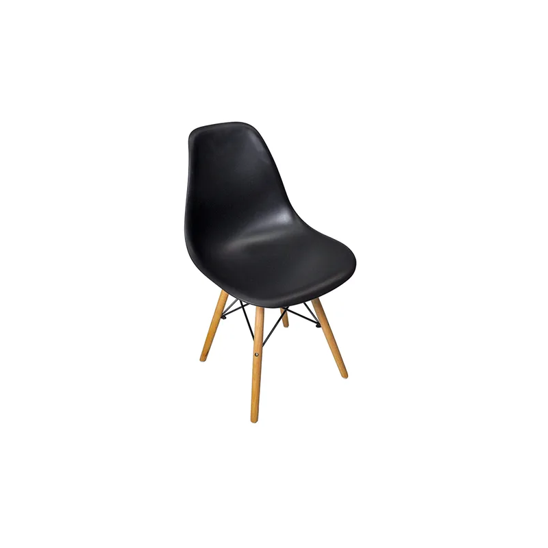 Juego de 4 sillas de comedor GORICA de estilo moderno sin brazos con estructura de metal y patas de madera, color negro