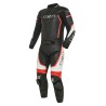 Traje de moto CRUIZER de 2 piezas divisible, de cuero y tela homologado - Negro/Rojo/Blanco