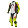 CRUIZER Tuta Moto Pista Intera Pelle e Tessuto Omologata - Bianco/Giallo/Nero