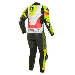 CRUIZER Tuta Moto Pista Intera Pelle e Tessuto Omologata - Bianco/Giallo/Nero